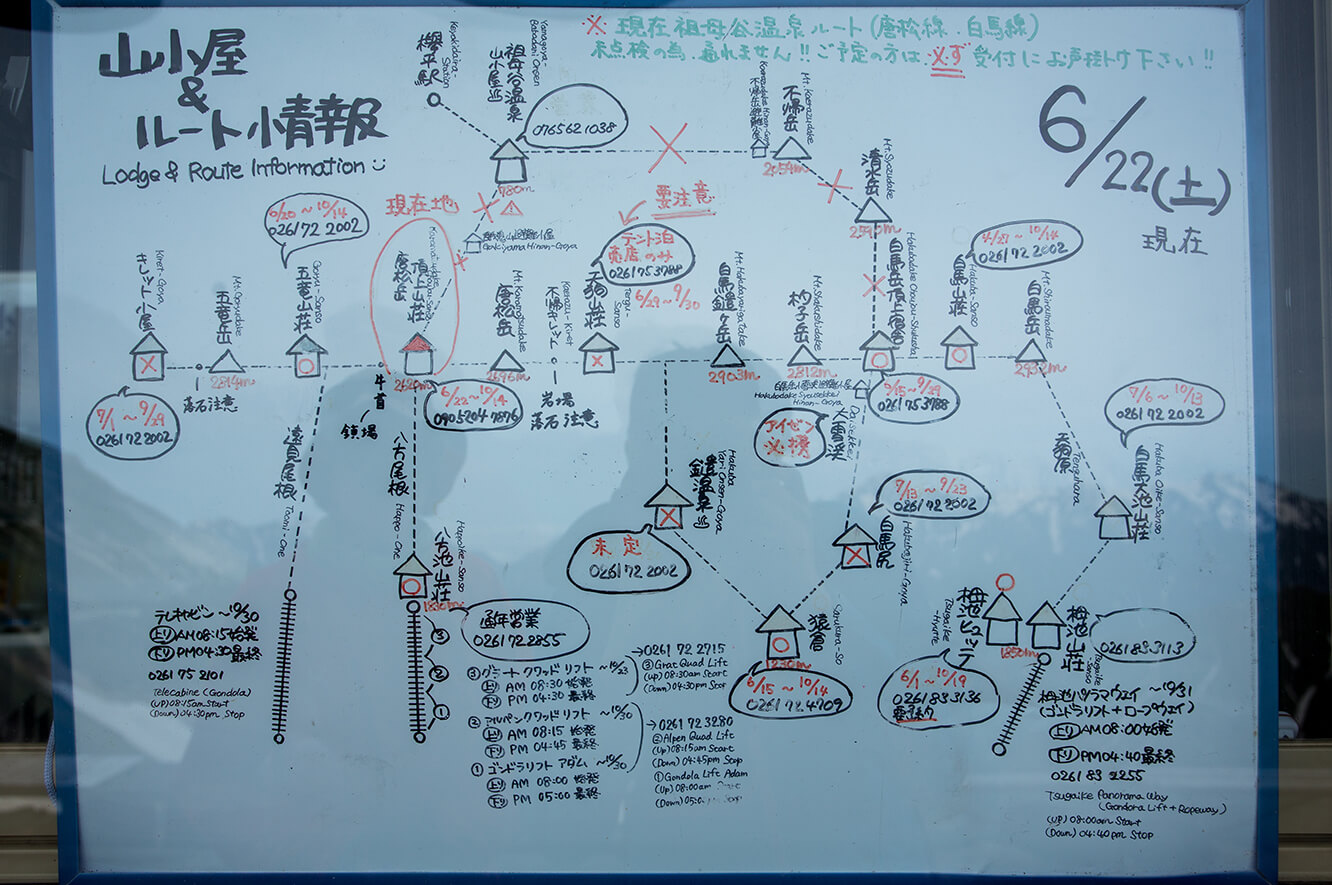 日本人心細，在告示板上寫上附近山屋的現況